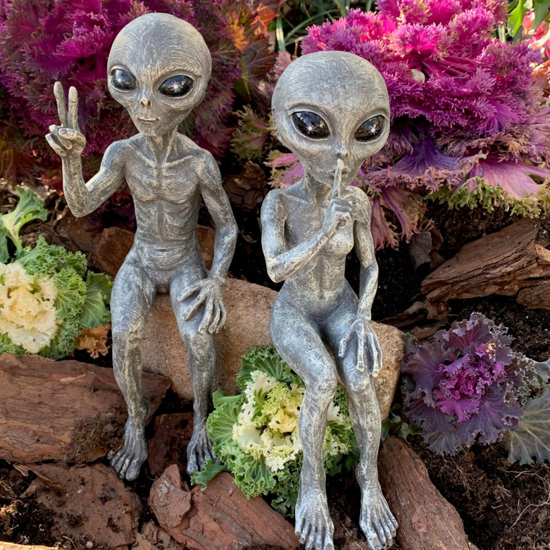 Ensemble de statue 2 pièces Old Alien Outer Space Alien Dude and Babe