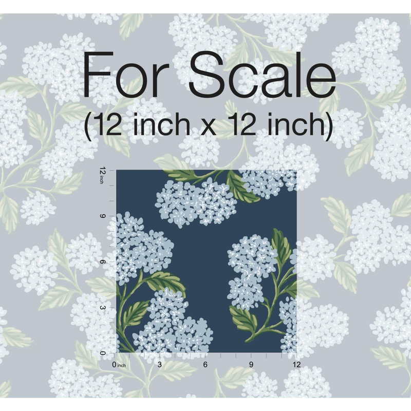 Hydrangea 27' x 27" Wallpaper, Navy/White