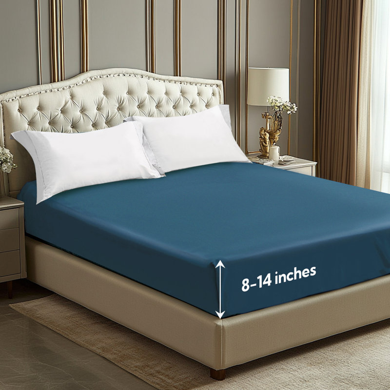Solayne Deep Pocket Fitted Sheet Only 100% Long Staple Cotton Breathable Bottom Sheet Fits Up To 14" Deep Mattress, Gray Blue
