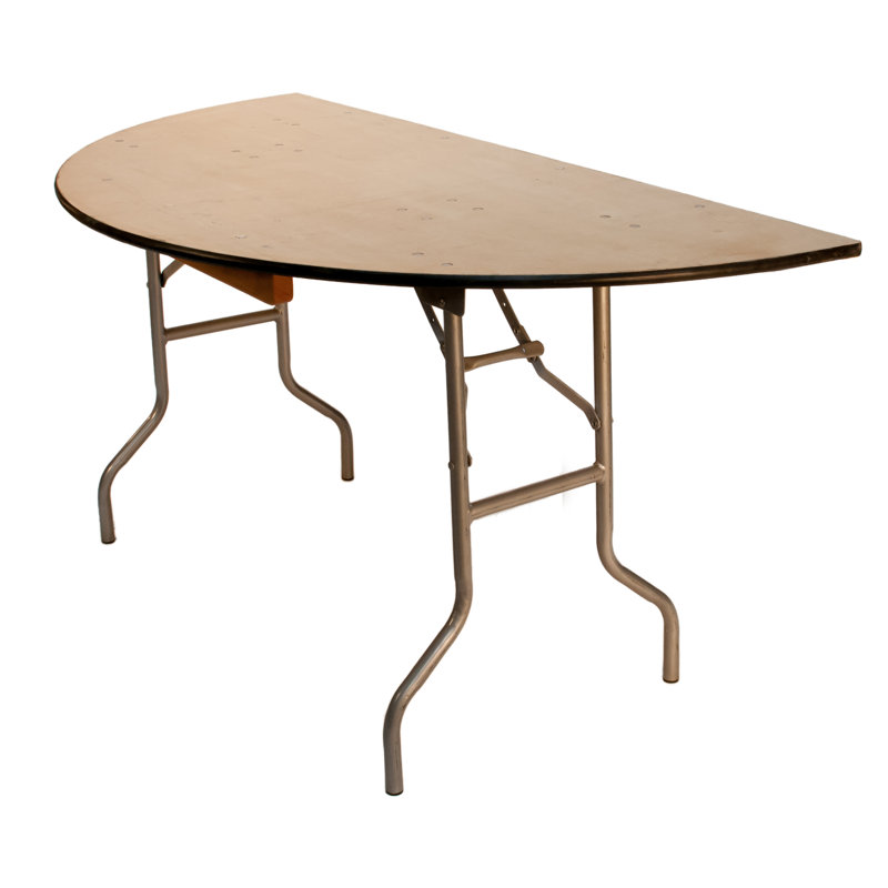 60'' Birch Wood Semi-Circle Folding Table with Rubber Edge