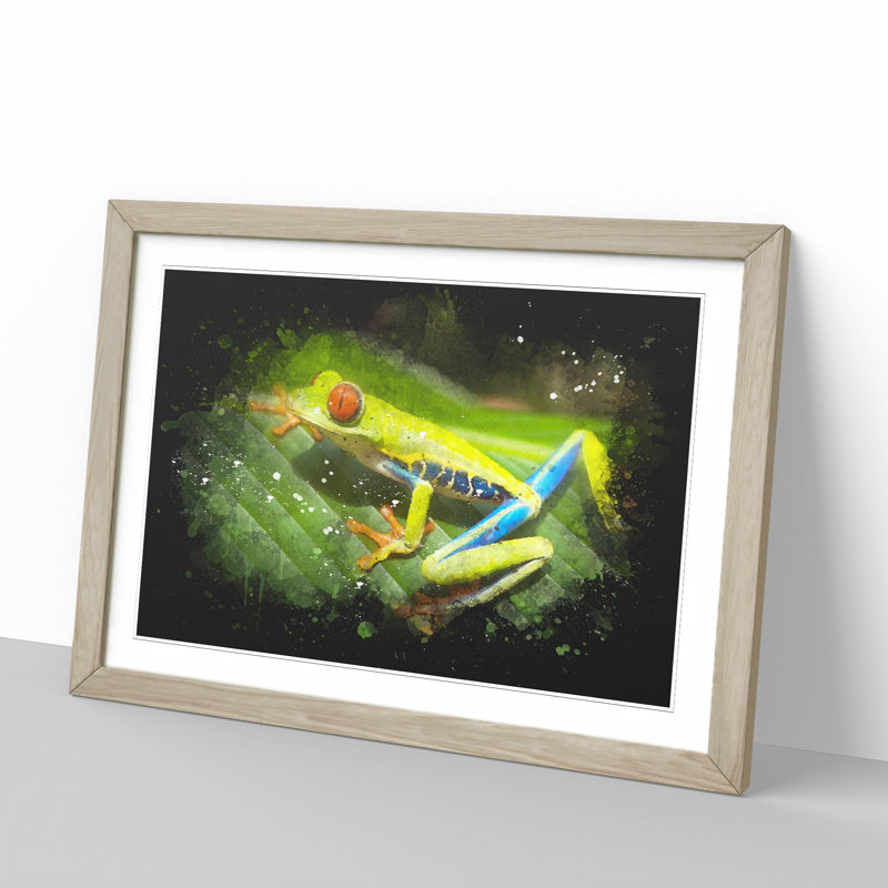 Tree Frog Vol.2 - Picture Frame Graphic Art, 65cm H x 90cm W x 2cm D, Oak