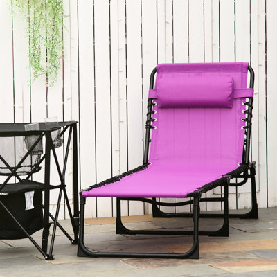 Chaise de jardin mauve avec inclinaison à 4 positions, siège élastique et repose-pieds réglable pour chaise longue de plage en filet respirant