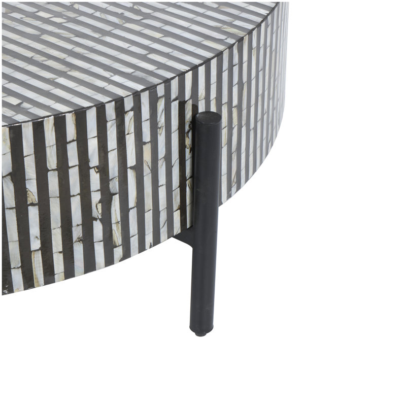 Maly Round Mother of Pearl Coffee Table, Black/White Top/Black Base