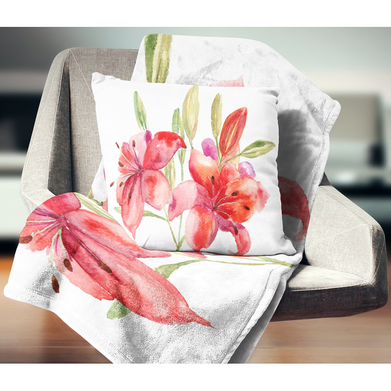 Coussin d’illustration floral lily fleurs, 16 po x 1 po, Coussin décoratif