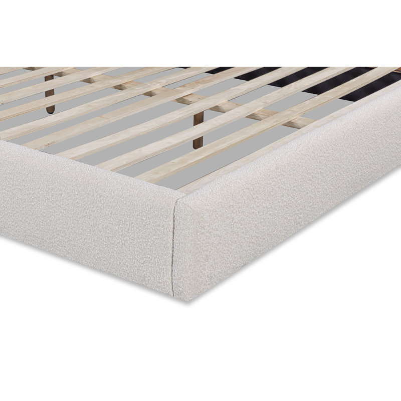 Kaiser Mid-Century Upholstered Platform Bed, Ivory Boucle, Queen