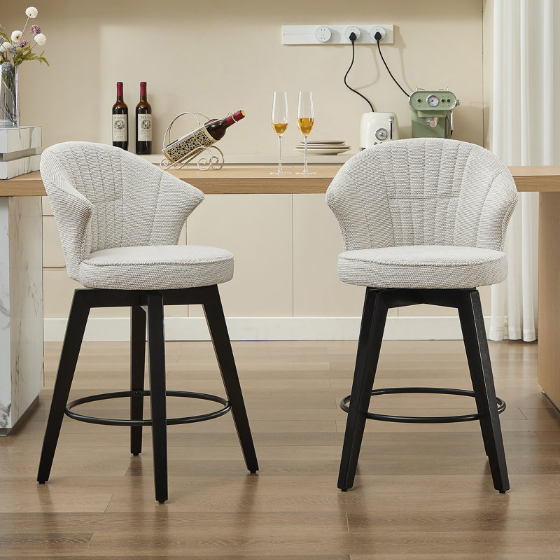 Ensemble de 2 tabourets de bar pivotants à hauteur de comptoir, chaises rembourrées en chenille avec large dossier pour bar, îlot de cuisine, salle à manger, blanc