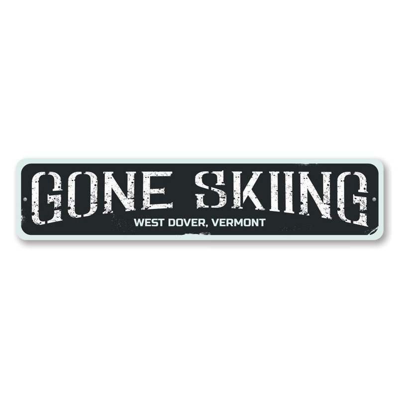 Plaque en aluminium Gone Skiing, H 4 po x l 18 po x P 0,04 po