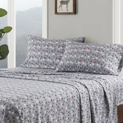 Drap-housse 100% coton 4 pièces en flanelle de coton gris