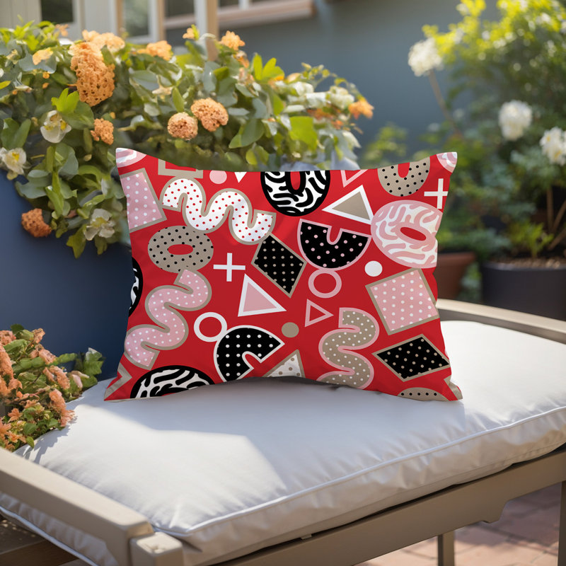Coussin lombaire réversible intérieur / extérieur Zyra, Rectangle H 14 po x l 20 po, Rouge