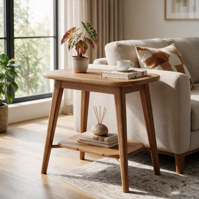 Table de bout en bois massif avec rangement, table d'appoint de style campagnard pour le salon, brun