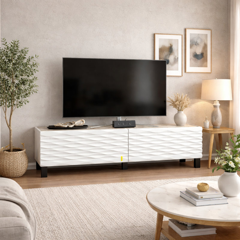 Speers TV Stand for TVs up to 65", White Marble Effect/White