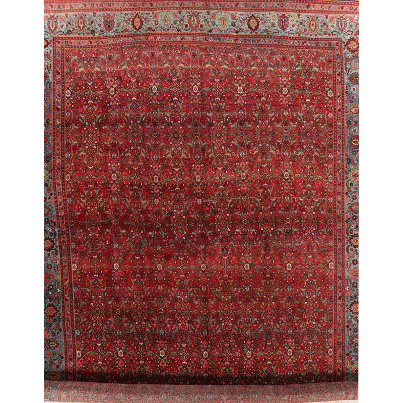 Noué la à la main one-of-kind à main avant 1900 bidjar rouge 14 pi 6 po x 25 pi tapis zone de laine Weirton