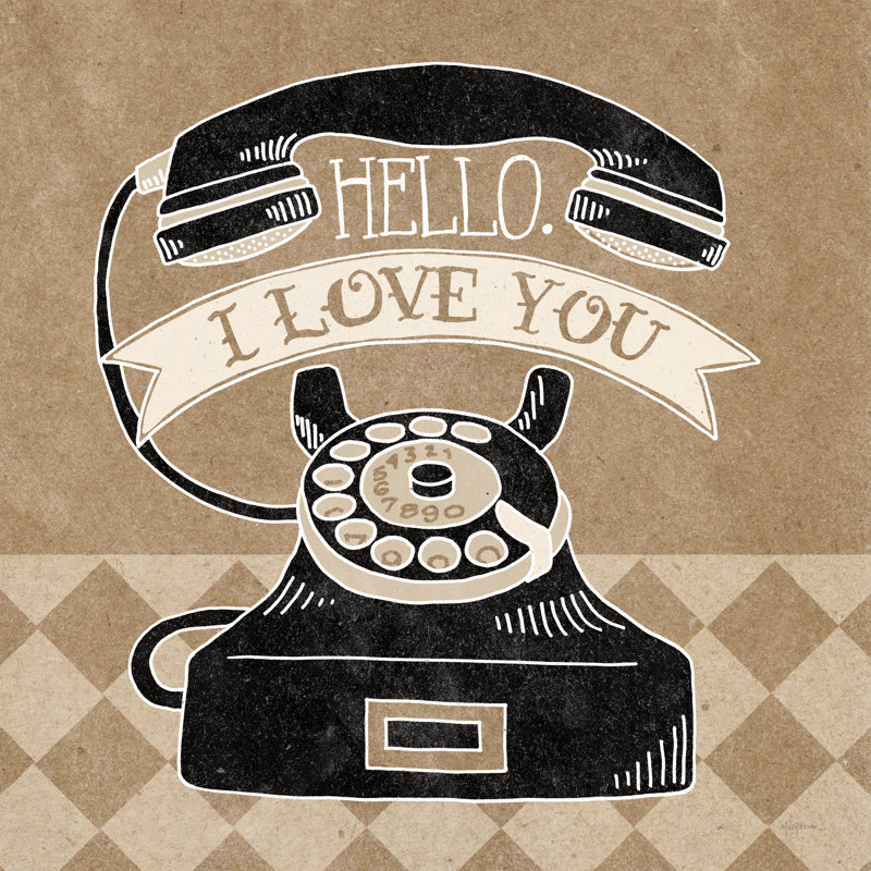 «Hello I Love You Taupe» par Mary Urban, art textuel sur toile tendue, H 20 po x l 20 po, Toile tendue, Non