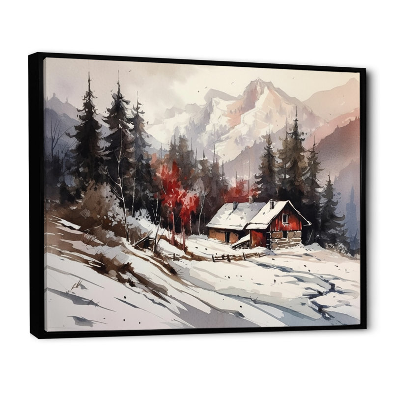 Neige couverte de montagnes II sur toile, H 24 po x l 32 po x P 1 po, Cadre flottant noir
