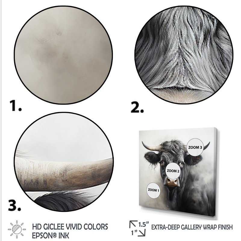 Fumée, vache noire, portrait I - vache, art mural, Cadre flottant noir, H 30 po x l 30 po x P 1,5 po