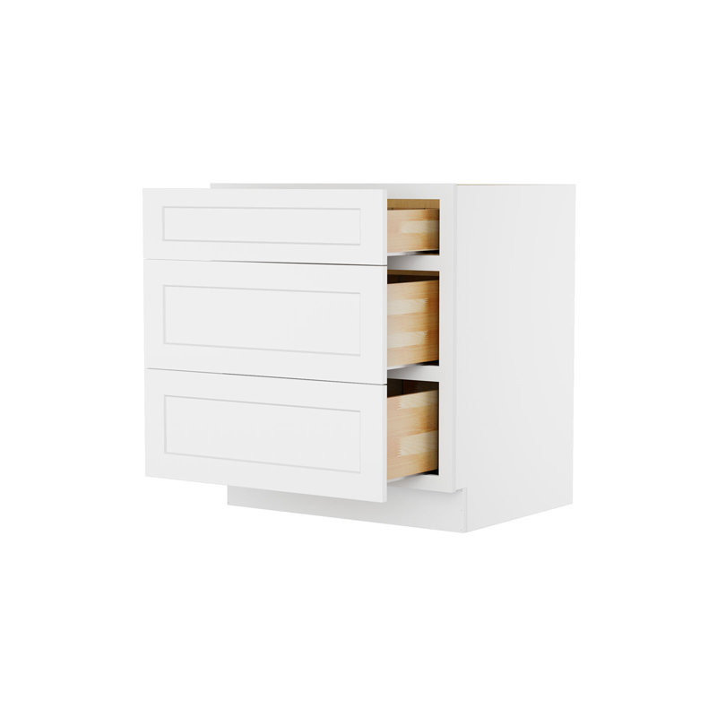 Shaker White Solid Wood 3-Drawer Base Kitchen Cabinet