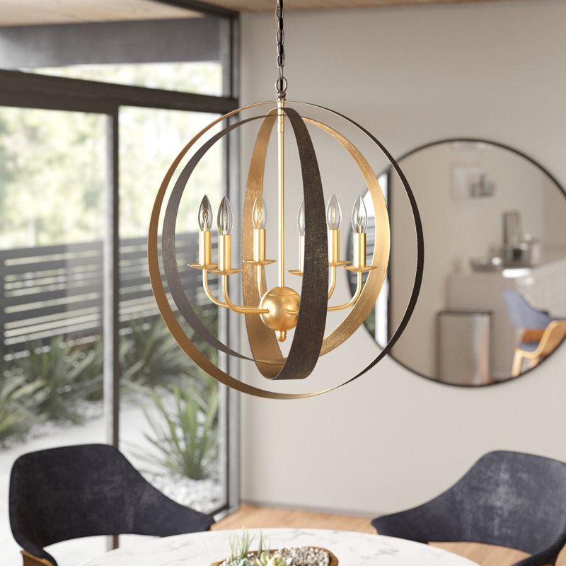 Alph Dimmable Globe Chandelier, 6, Bronze/Gold