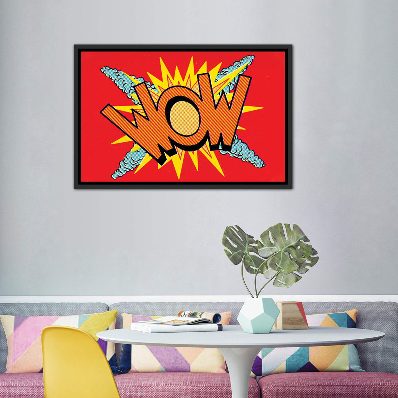 «Wow I» par Joseph McDermott - reproduction d'art textuel, Pas de tapis, H 40 po x l 60 po x 1,5 po, Toile avec cadre noir