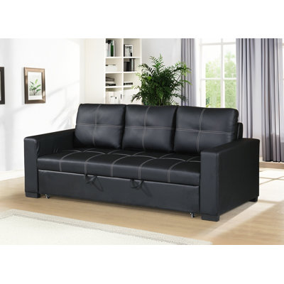 85 "Black Synthetic Leather Convertible Sofa