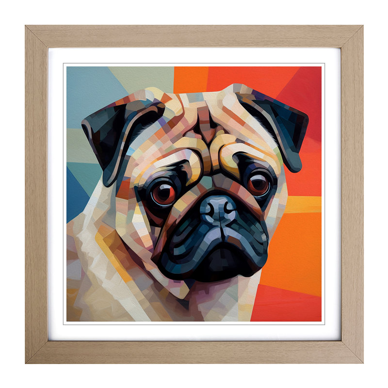Pug Bauhaus No.1 - Single Picture Frame Print on Wood, Oak