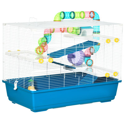 Très grand parc pour hamster de 31 po avec tubes et tunnels - 4 poignées portatives en métal pour petits animaux, bouteille d'eau, plat de nourriture, roue d'exercice conçue pour les hamsters, bol,
