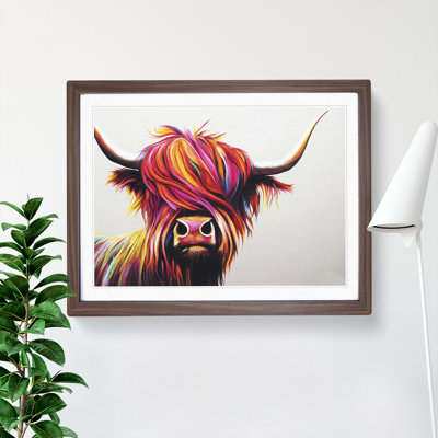 Vibrant Highland Cow Abstract - Framed Print
