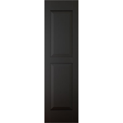 12"W x 84"H Americraft Two Equal Raised Panel Exterior Real Wood Shutters (Per Pair), w/ Aluminum Shutter Caps, Black