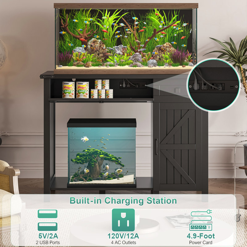 Black Farmhouse 40 Gallon Aquarium Stand with Storage Cabinet
