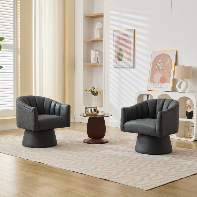 Fauteuil demi-tonneau pivotant en similicuir, 2, Similicuir noir