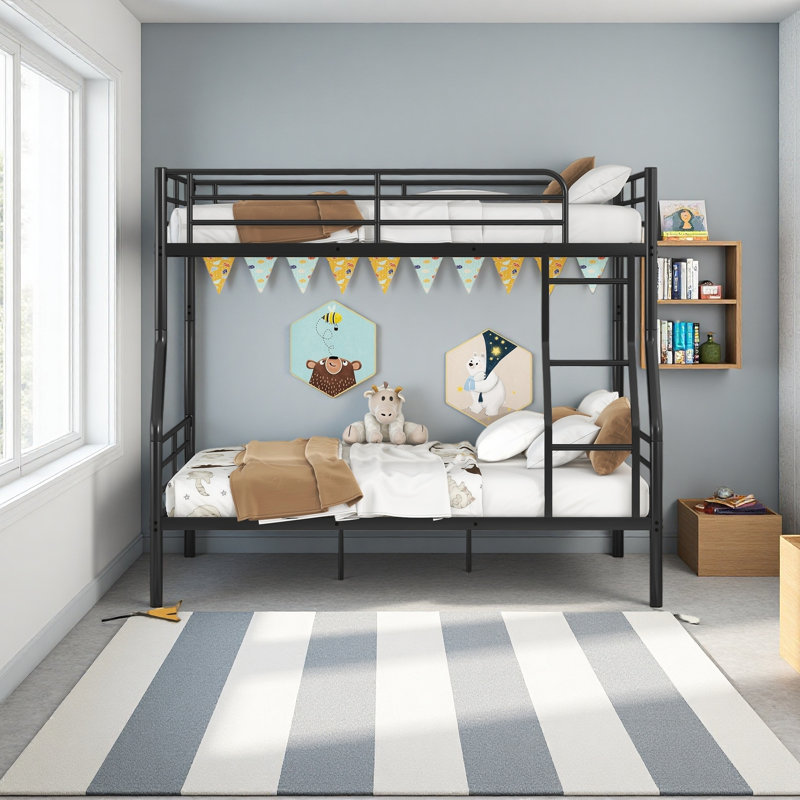 Full XL Over Queen Metal Bunk Bed, Black