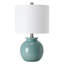Lampe de table en céramique bleue de 42 cm avec abat-jour en lin blanc, idéale pour le salon, la chambre ou les tables de chevet.