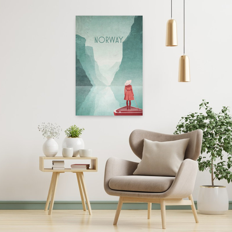 Norway 1 Fjords Peaceful Serene Tranquil Landscape Mountain Wall Art Print 1 Piece Wrapped Canvas Wall Art