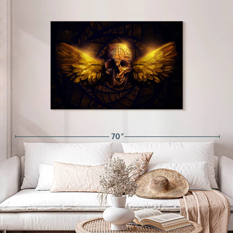 Hitzel Winged Human Skull, 30" H x 45" W