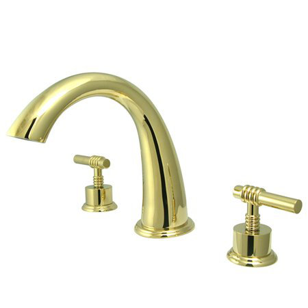 Double Handle Deck Mounted Roman Tub Faucet, Polished Brass