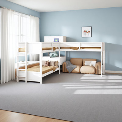Twin Size L-Shaped Bunk Bed With Built-In Desk, 4 Drawers And USB Ports & Power Outlet