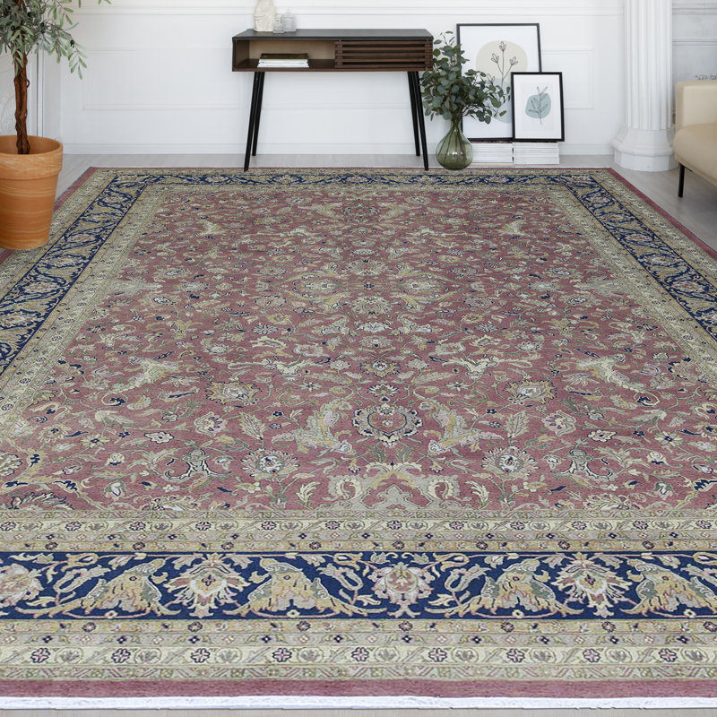 Tapis rouille et bleu marine de haute qualité noué à la main