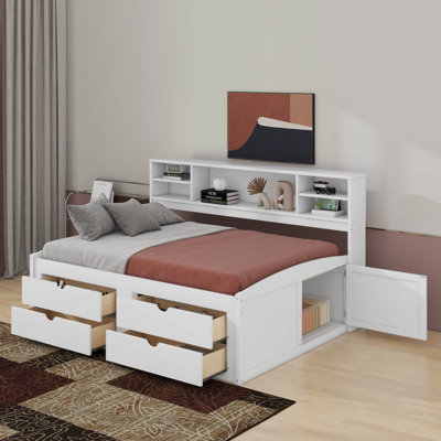 Full Daybed With 2 Cabinets,Shelves And Drawers