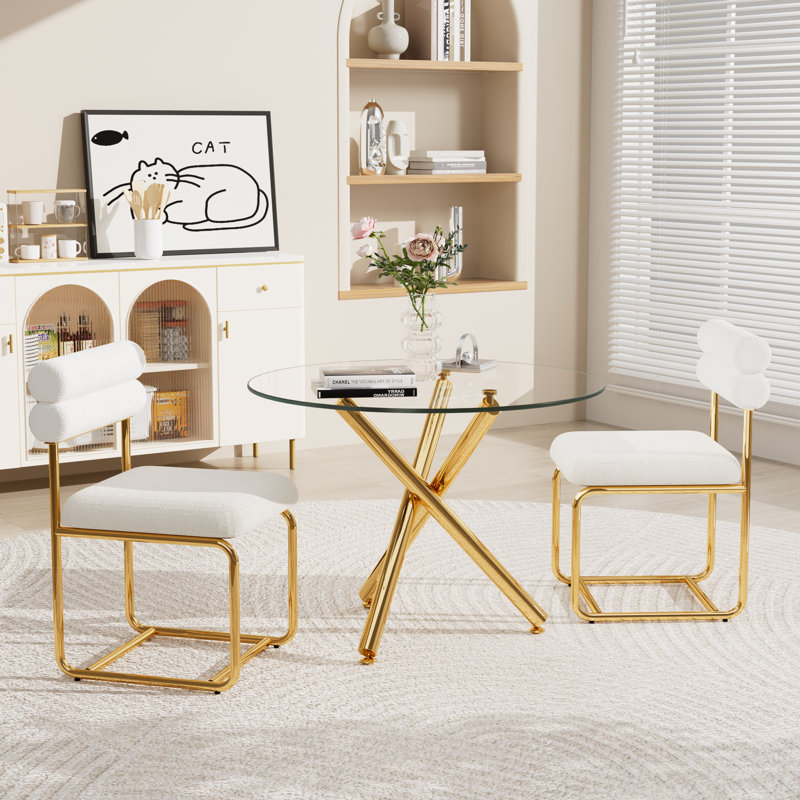 Round Glass Dining Table Set, 3, 30'' H X 36'' L X 36'' W