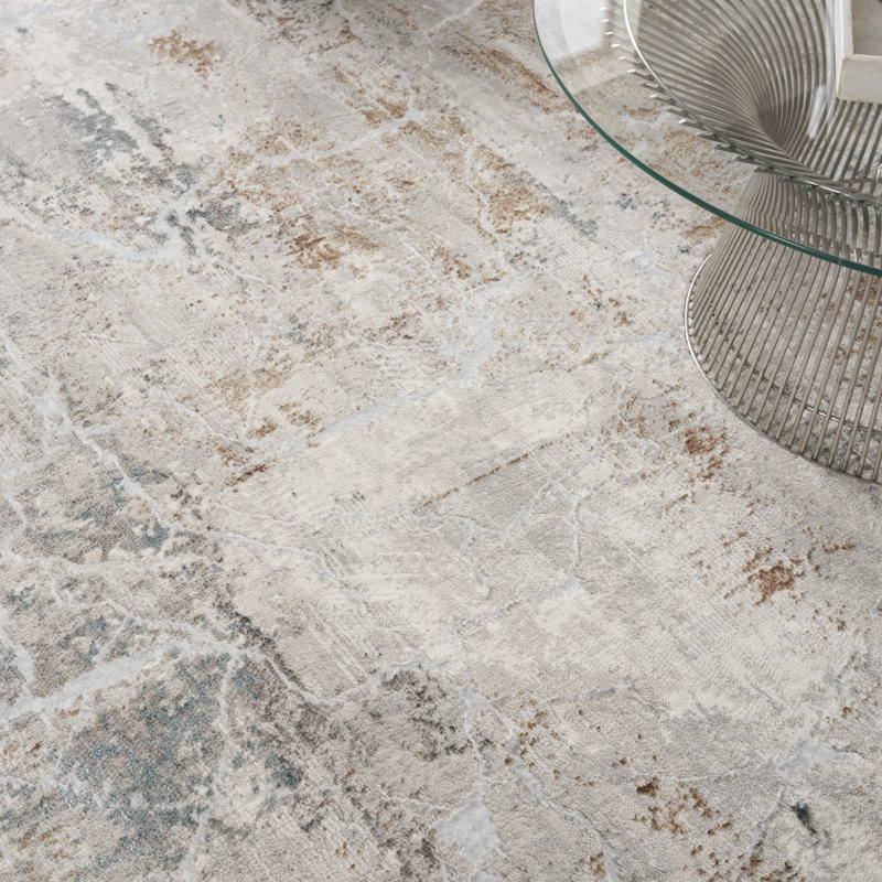 Briyith Abstract Machine Woven Polyester Area Rug in Gold/Gray, Rectangle  7'10" x 9'10"