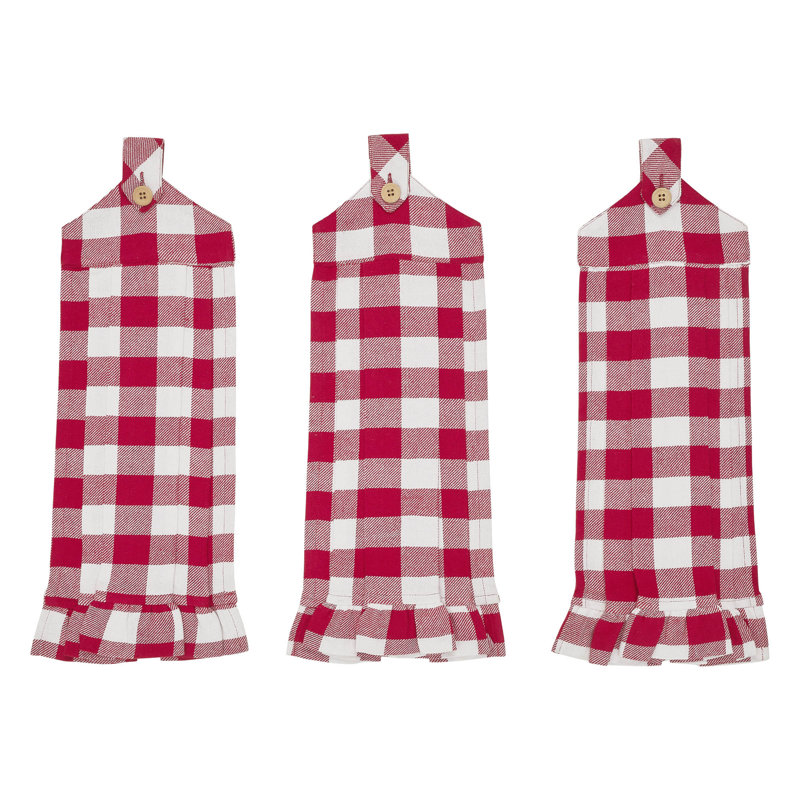 Red and White Buffalo Check Cotton Kitchen Towel Set of 3