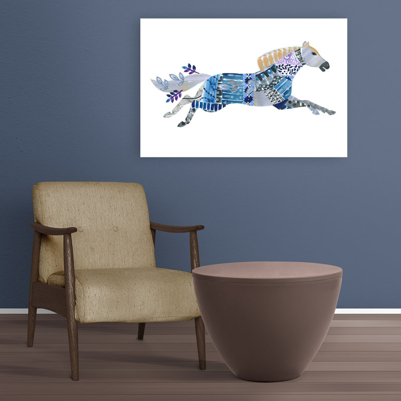 Courir, patchwork, cheval, abstrait, cheval moderne, paysage, nature, art mural, H 24 po x l 36 po