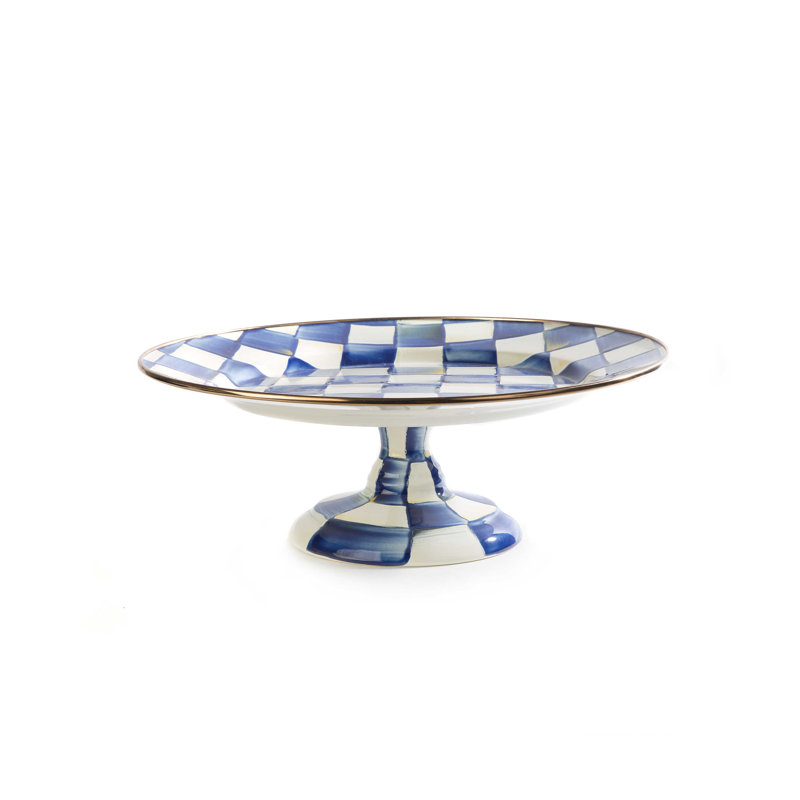 Blue and White Ceramic Tiered Pedestal Platter, 12'' Diameter