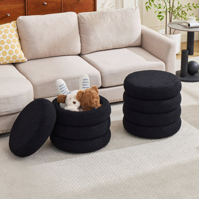 Pouf de rangement rond moderne Widman de 49,5 cm de large, recouvert de tissu, avec compartiment de rangement dissimulé