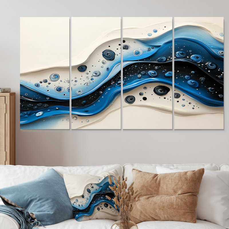 «Rhythic Driauge Drip Paint River IV» - art mural, ensemble de décorations murales modernes, 4, H 32 po x l 64 po