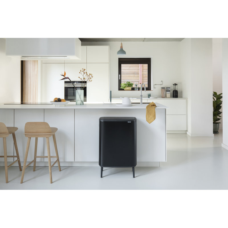 Bo Hi 30 Steel 60 Litre Touch Top  Multi - Compartments Rubbish & Recycling Bin, Matte Black