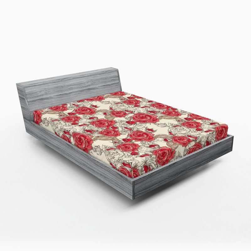 Drap-housse Ambesonne, Corail foncé, crème, cacao / floral, Drap-housse très grand californien