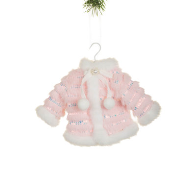 Sequin White Fur Winter Coat Ornament Pack of 4