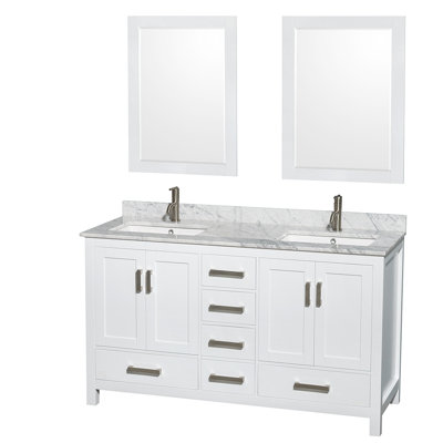 Meuble-lavabo double autoportant 60 po avec plateau en marbre Sheffield