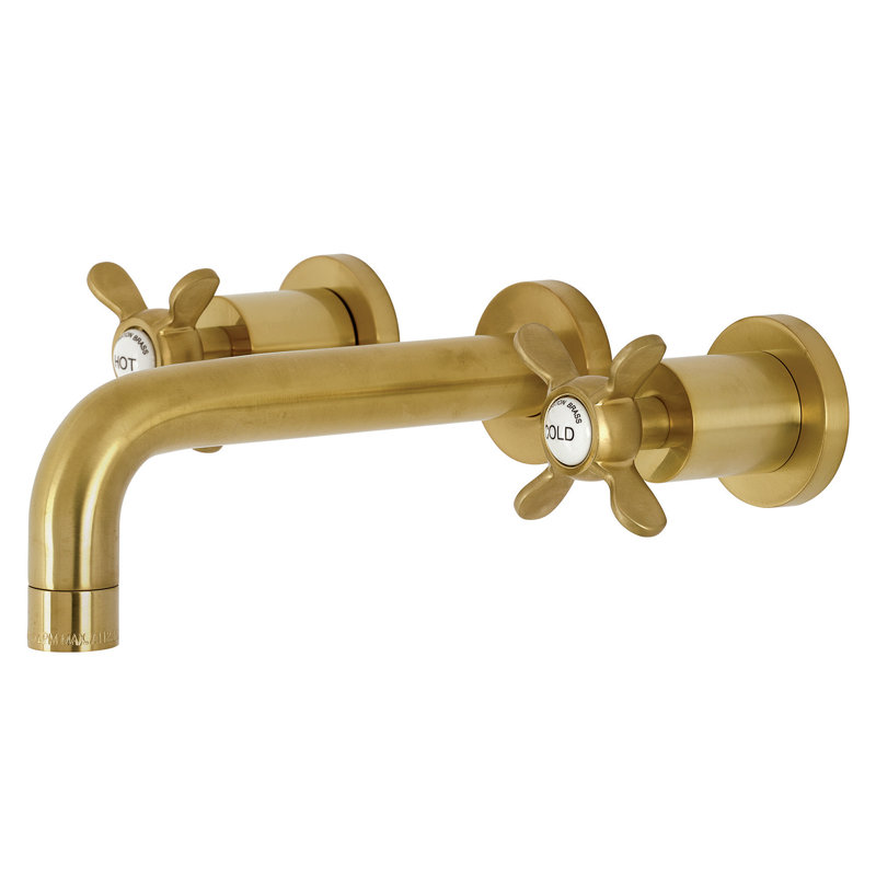 Kingston Brass Essex Two-Handle 3-Hole Wall Mount Bathroom Faucet, Brushed Brass