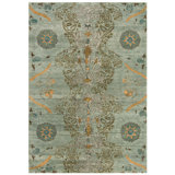 Hand Knotted Wool Floral Area Rug in Blue/Green/Gold